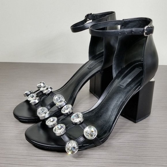Alexander Wang Abby Crystal Embellished Sandal, Black Leather, Womens Size 8.5 - Picture 3 of 11